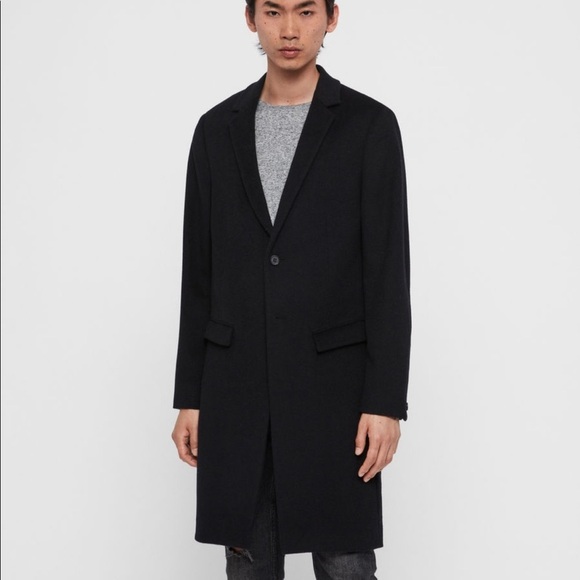 All saintsMen’s Long Black Wool Coat Killian 38